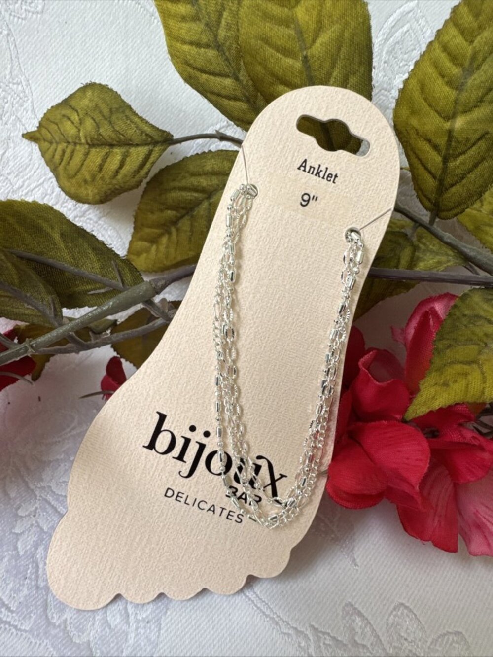 Bijoux Bar Delicates 3 Piece Layered Silvertone Anklet Ankle Bracelet 9" NEW